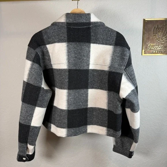 Abercrombie & Fitch Womens Black White Buffalo Check Cropped Plaid Jacket Medium - Picture 8 of 9